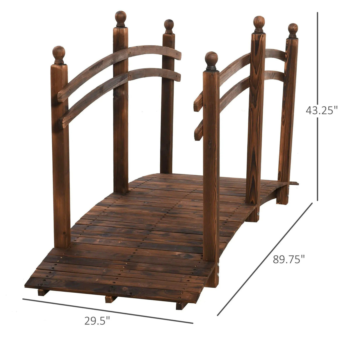Outsunny Fir Wood Garden Bridge Arc Walkway With Side Railings, Perfect For | 89.75 x 29.5 x 43.25 in | Wood | Brown