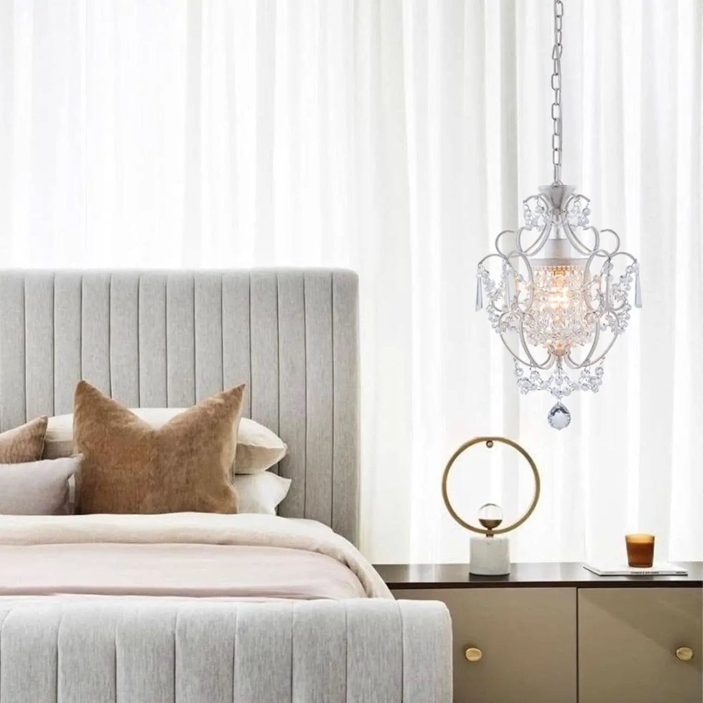 White Mini Crystal Chandelier Ceiling Light 1 Light Fixture from PriceLows™