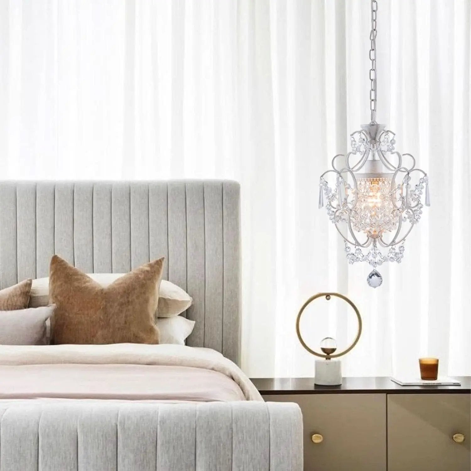 White Mini Crystal Chandelier Ceiling Light 1 Light Fixture from PriceLows™