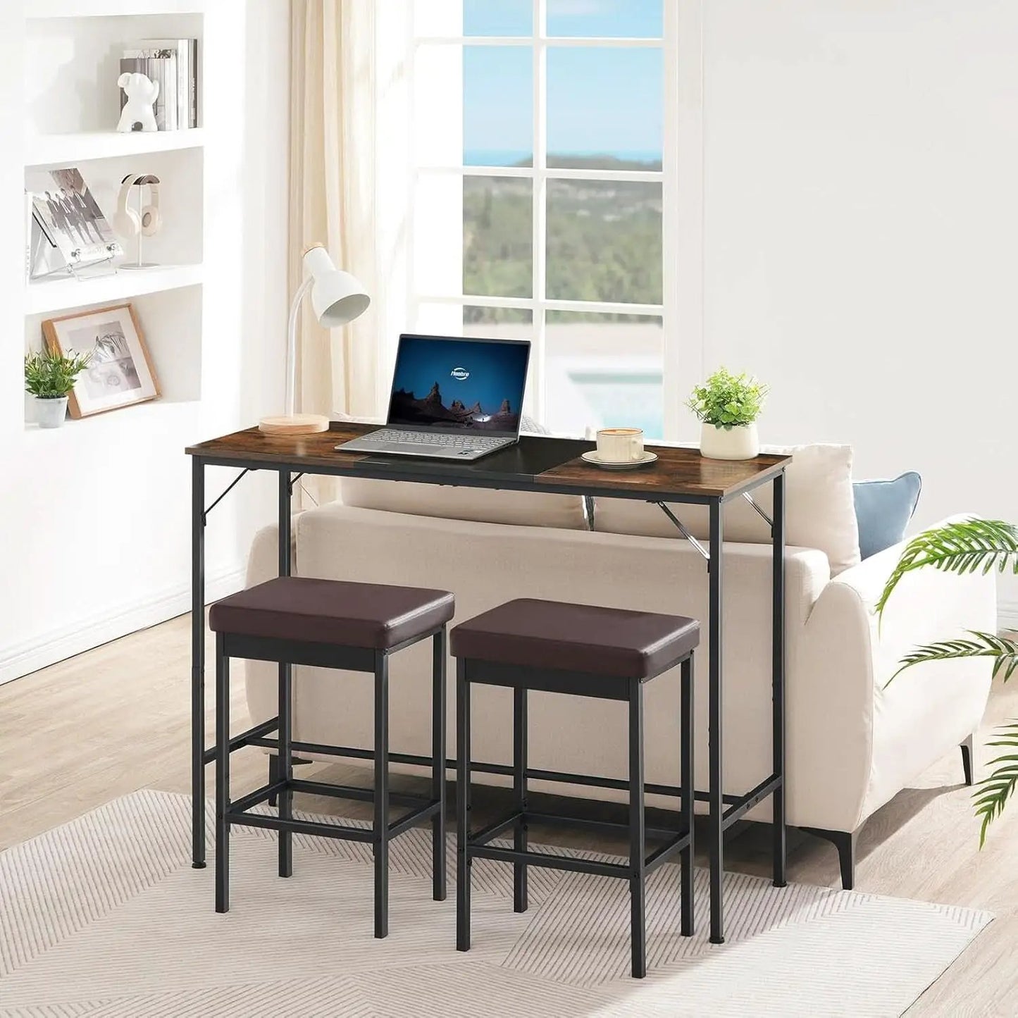 Bar Stools Set Of 2 24.8 Inch Height Black PU Upholstered from PriceLows™