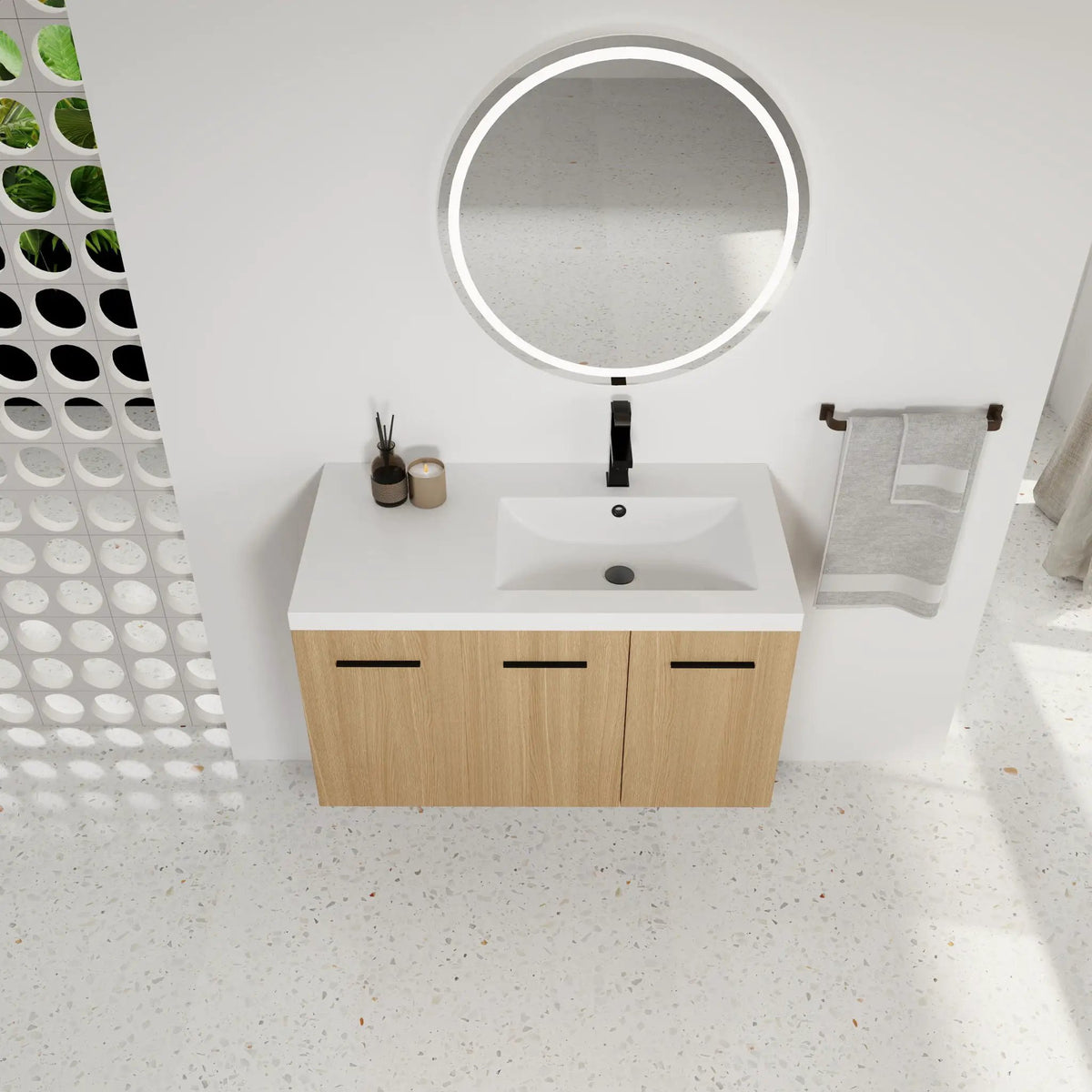 Wall Mounted Floating Bathroom Vanity | 3 Door Modular | Gel Coat Sink