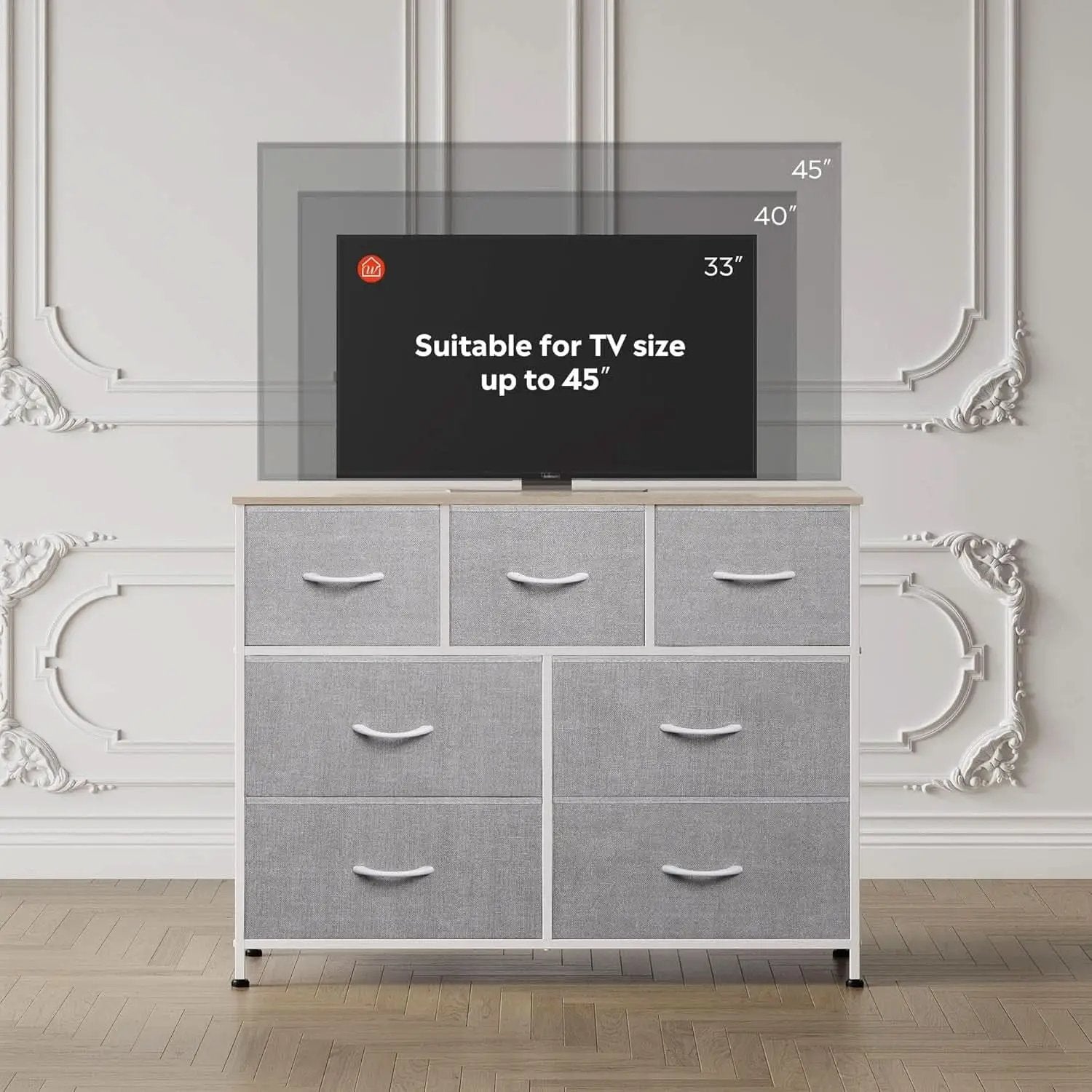 Light Grey Dresser TV Stand 45 Inch TV With Fabric Drawers from PriceLows™