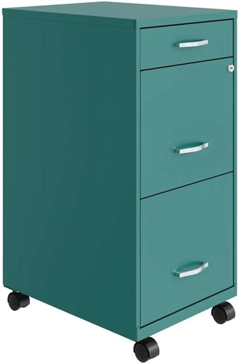 3 Drawer 29.52 Inch Turquoise Metal Filing Cabinet Lockable Preassembled for Home Office from PriceLows™