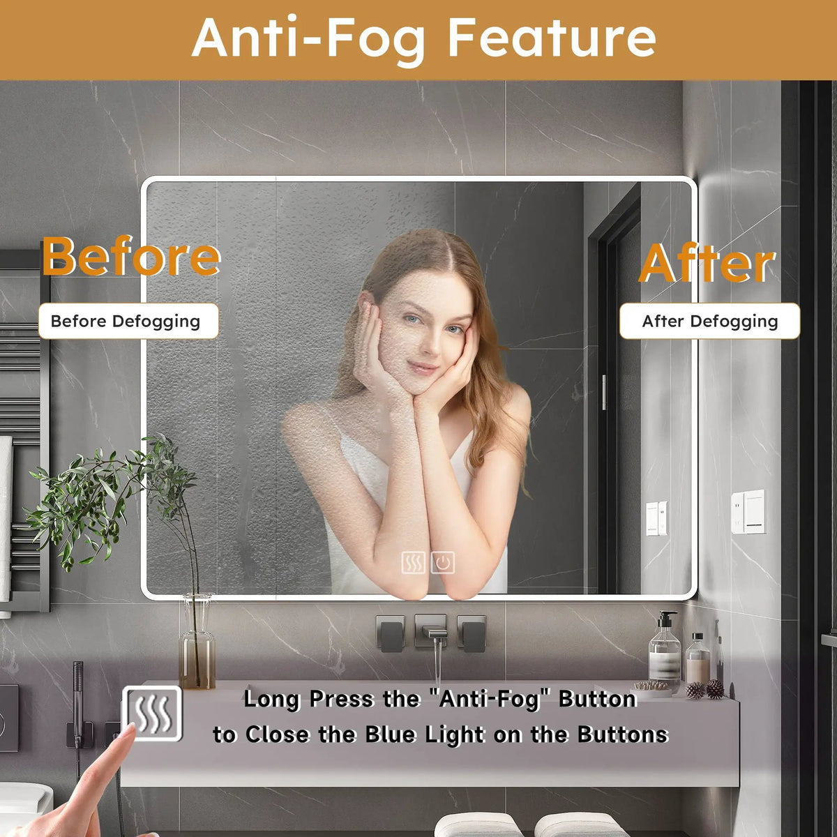 Aluminum Medicine Cabinet Mirror | LED Light | Defogging Function | 35 Inch Width
