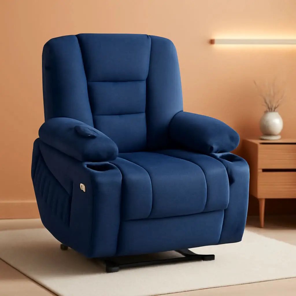 Power Lift Recliner Chair With Massage And Heat Navy Blue from PriceLows™