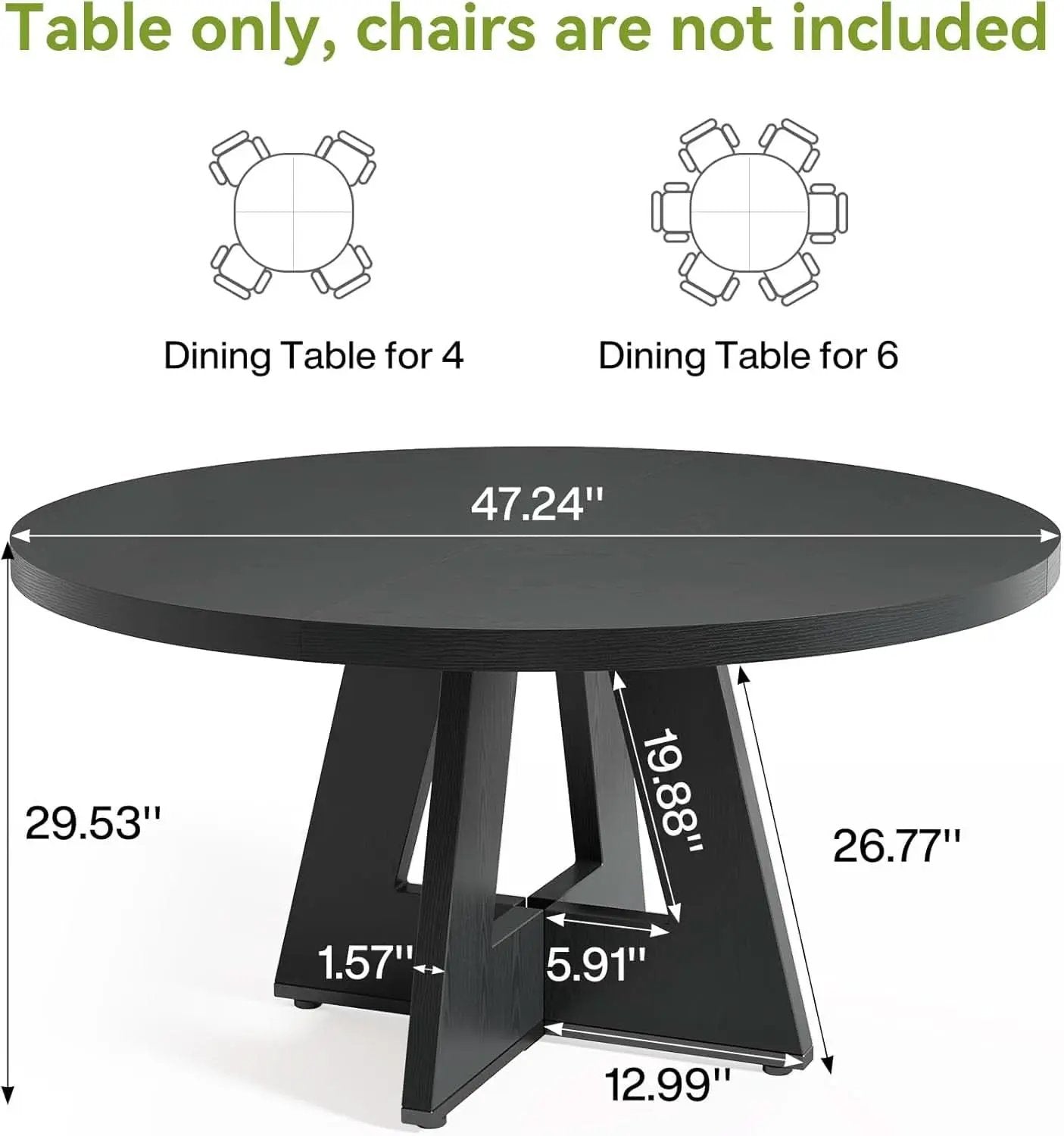 47 Inch Round Dining Table Black With Wooden Pedestal Base from PriceLows™