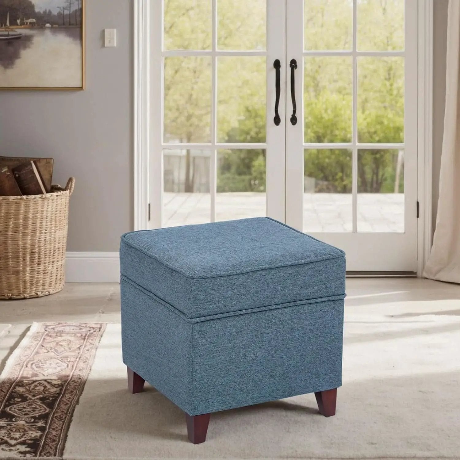 Seventeen Inch Electric Blue Storage Ottoman Hinged Lid from PriceLows™