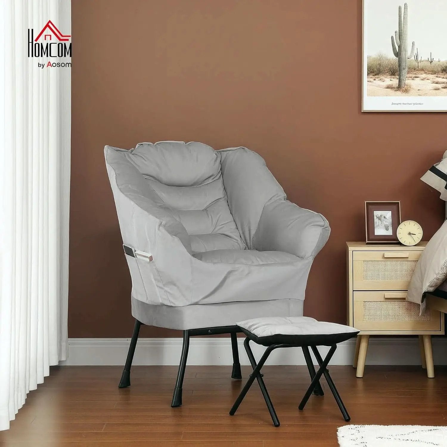 Fabric Lounge Chair With Ottoman Light Gray Overstuffed Padding from PriceLows™