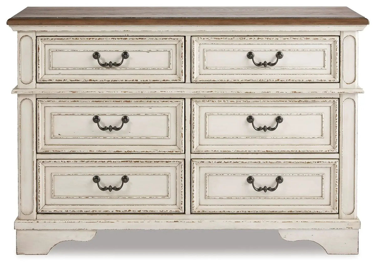 Realyn Dresser | Traditional Cottage Style | Antiqued Two-Tone Finish | Chipped White