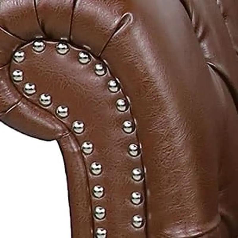 3 Piece Chesterfield Leather Sofa Set With Rolled Arms And Nailhead Trim Modern Brown Living Room Set from PriceLows™