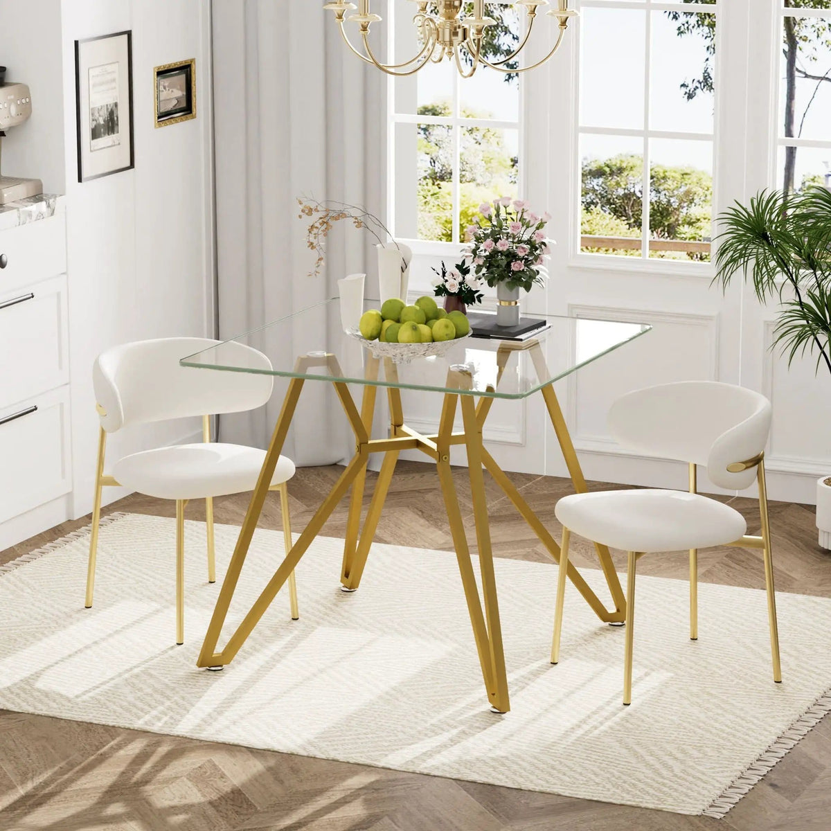Modern Glass Dining Table With Metal Legs | 2 Pieces | Tempered Glass & Metal | Dining Room