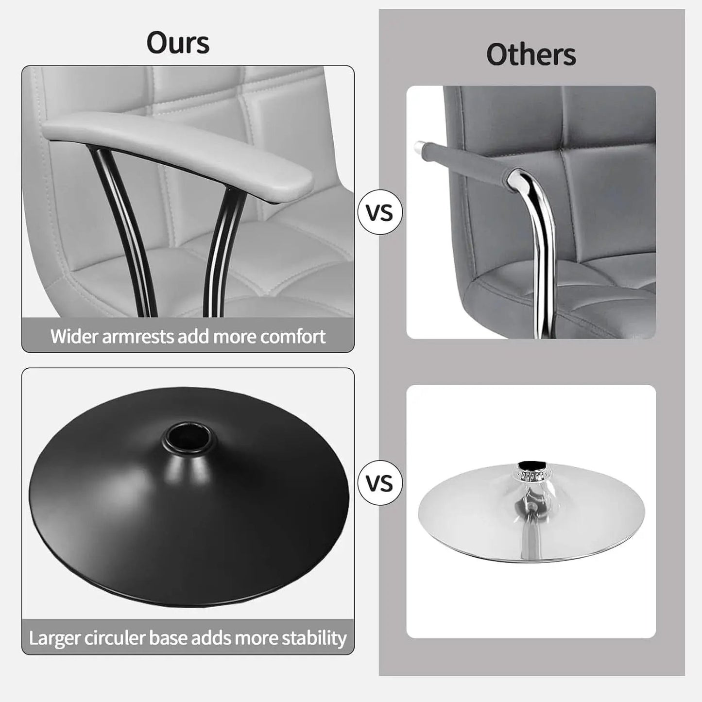 Bar Stools 2 Adjustable Swivel With Back Grey PU Leather from PriceLows™