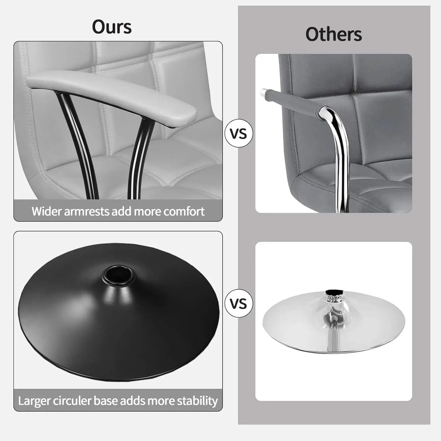 Bar Stools 2 Adjustable Swivel With Back Grey PU Leather from PriceLows™