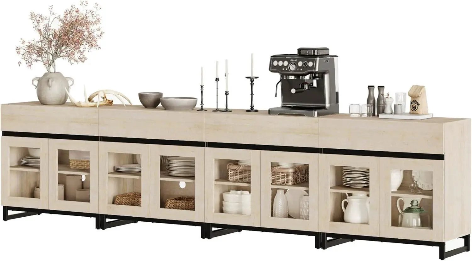 Natural Oak Contemporary Sideboard With Glass Doors from PriceLows™