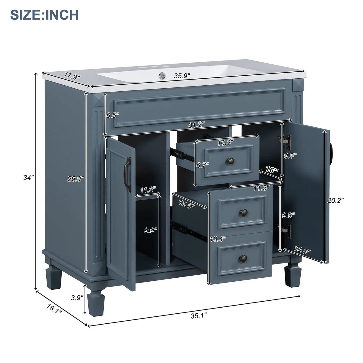 Bathroom Vanity With Top Sink | Mirror Cabinet Included | 2 Soft Closing Doors | 2 Drawers