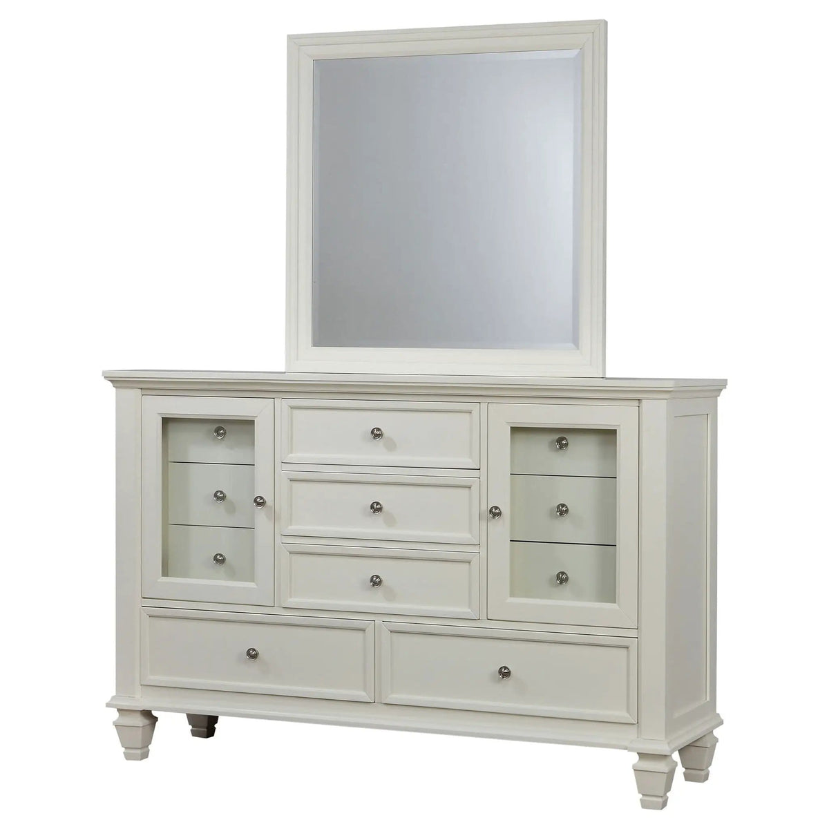 Sandy Beach 11-drawer Dresser with Mirror Cream | 61.25 x 18.5 x 76 in | Engineered Wood & Tempered Glass | White