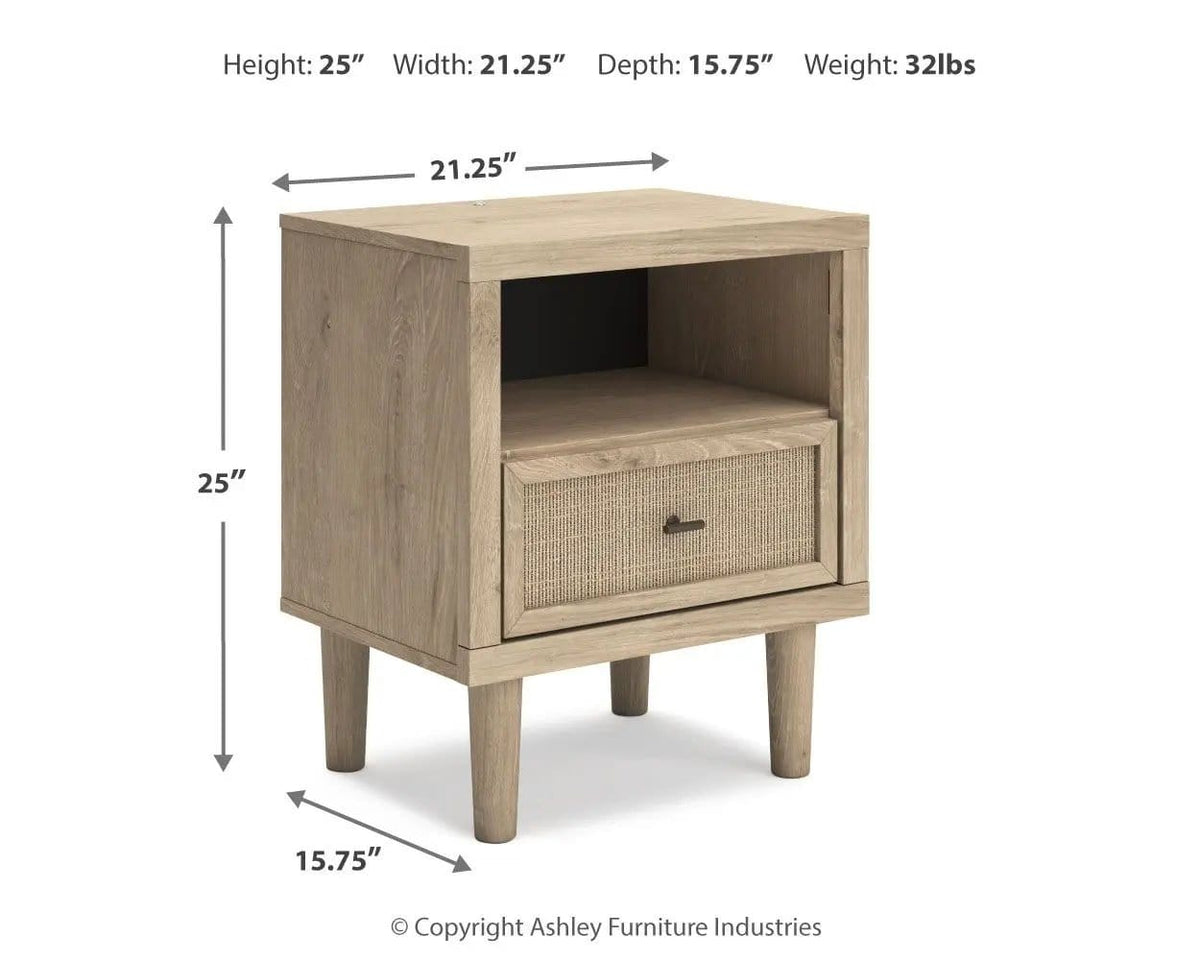 Cielden One Drawer Night Stand Nightstands w/ Charging Station | 21.3 x 15.79 x 25 in | Engineered Wood & Linen | Two-Tone