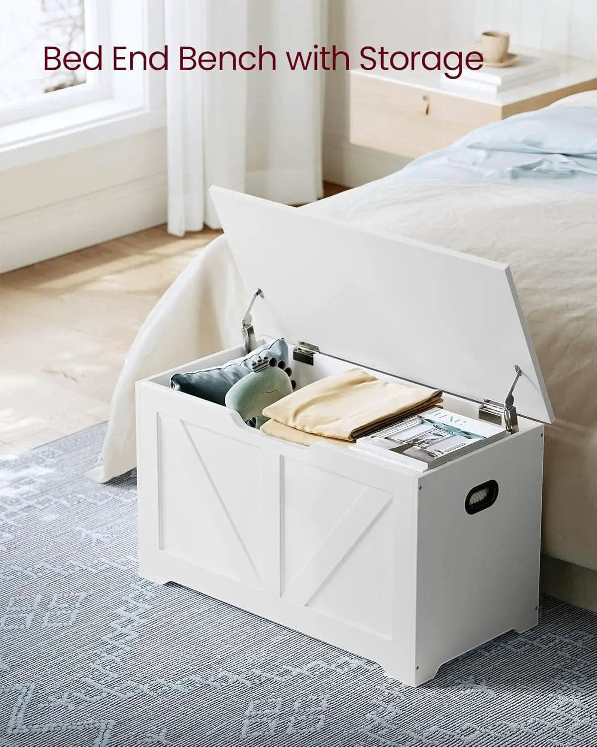 Cloud White PremiumStorage DeluxeBench With Hinges from PriceLows™