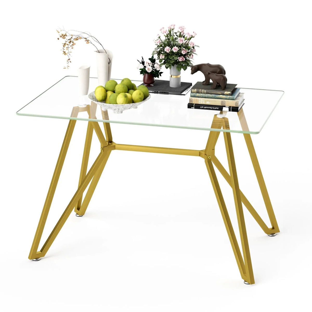 Modern Glass Dining Table With Metal Legs | 2 Pieces | Tempered Glass & Metal | Dining Room
