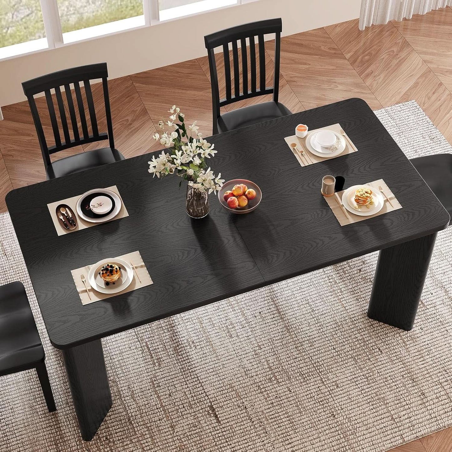 63 Inch Black Rectangular Dining Table Industrial Sturdy from PriceLows™