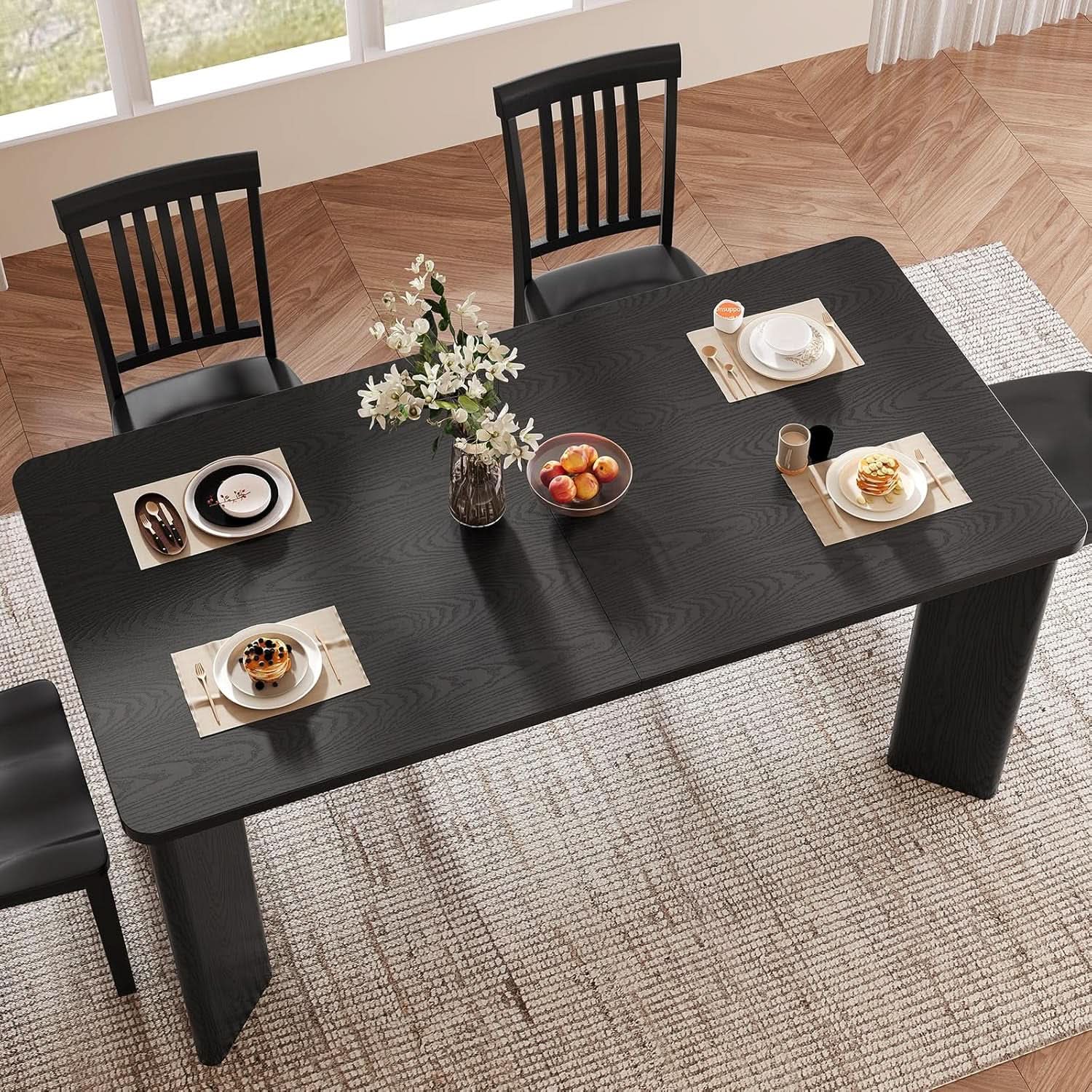 63 Inch Black Rectangular Dining Table Industrial Sturdy from PriceLows™