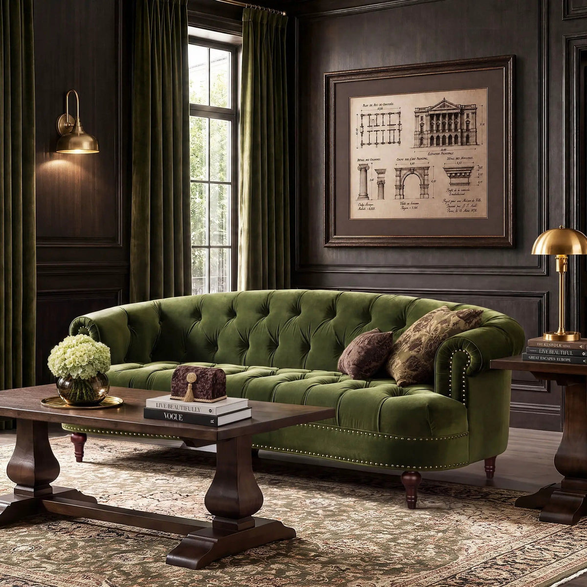 La Rosa Victorian Chesterfield Tufted Sofa | 3 Pieces | Fabric & Iron | Living Room