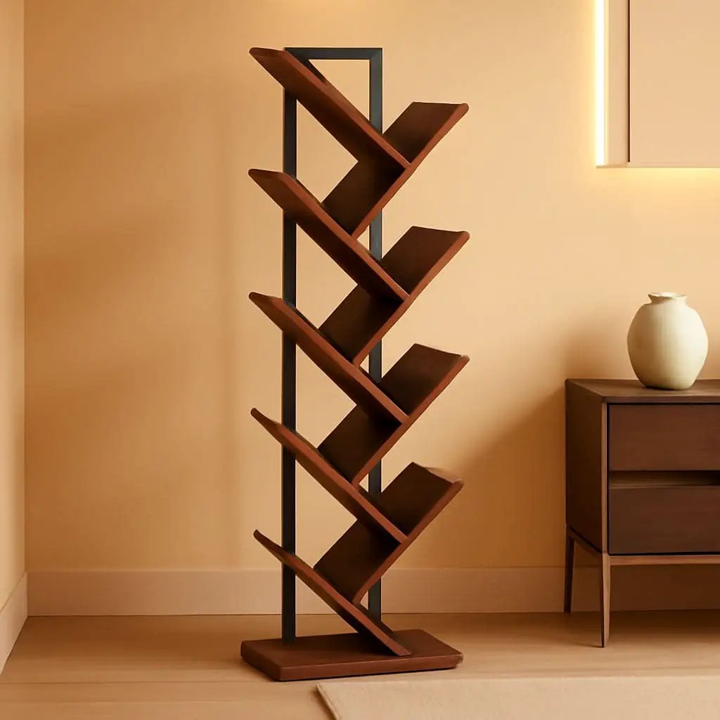 Tree Bookshelf 9 Tier Rustic Brown Living Room Bookcase from PriceLows™