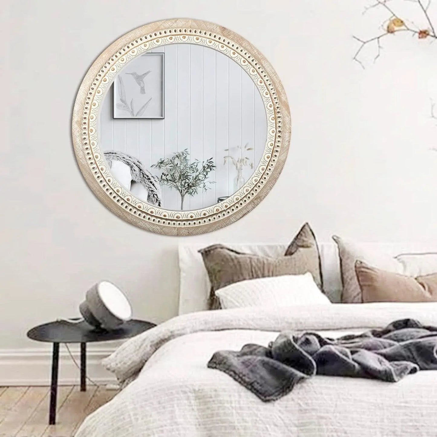 Farmhouse Rustic 30 Inch Wooden Round Mirror Wall Decor from PriceLows™