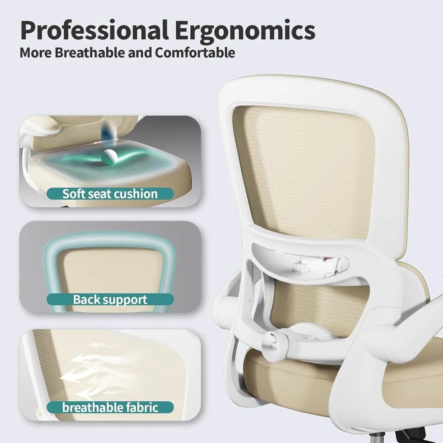 Ergonomic Office Chair With Mesh Back 330 Lb Capacity Beige from PriceLows™