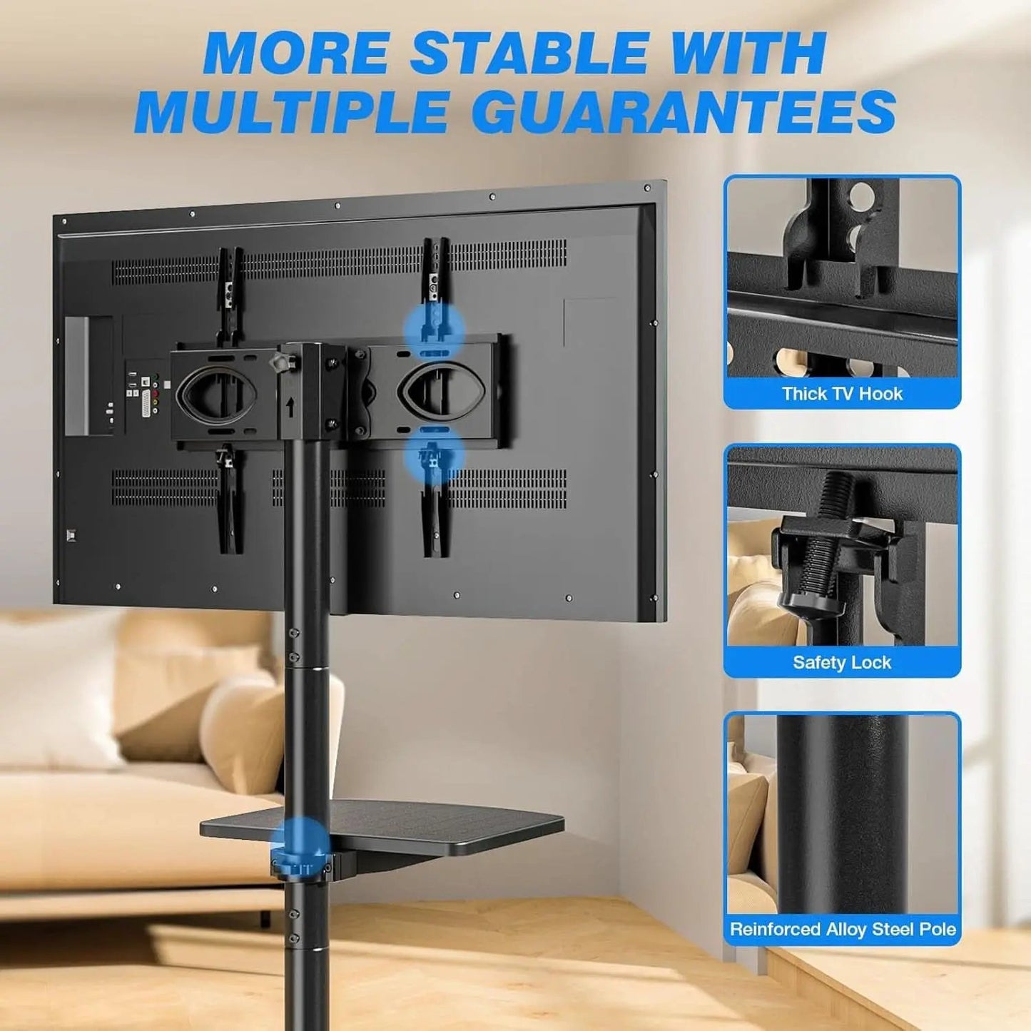 Mobile TV Stand Adjustable Height For 23 To 60 Inch TVs from PriceLows™