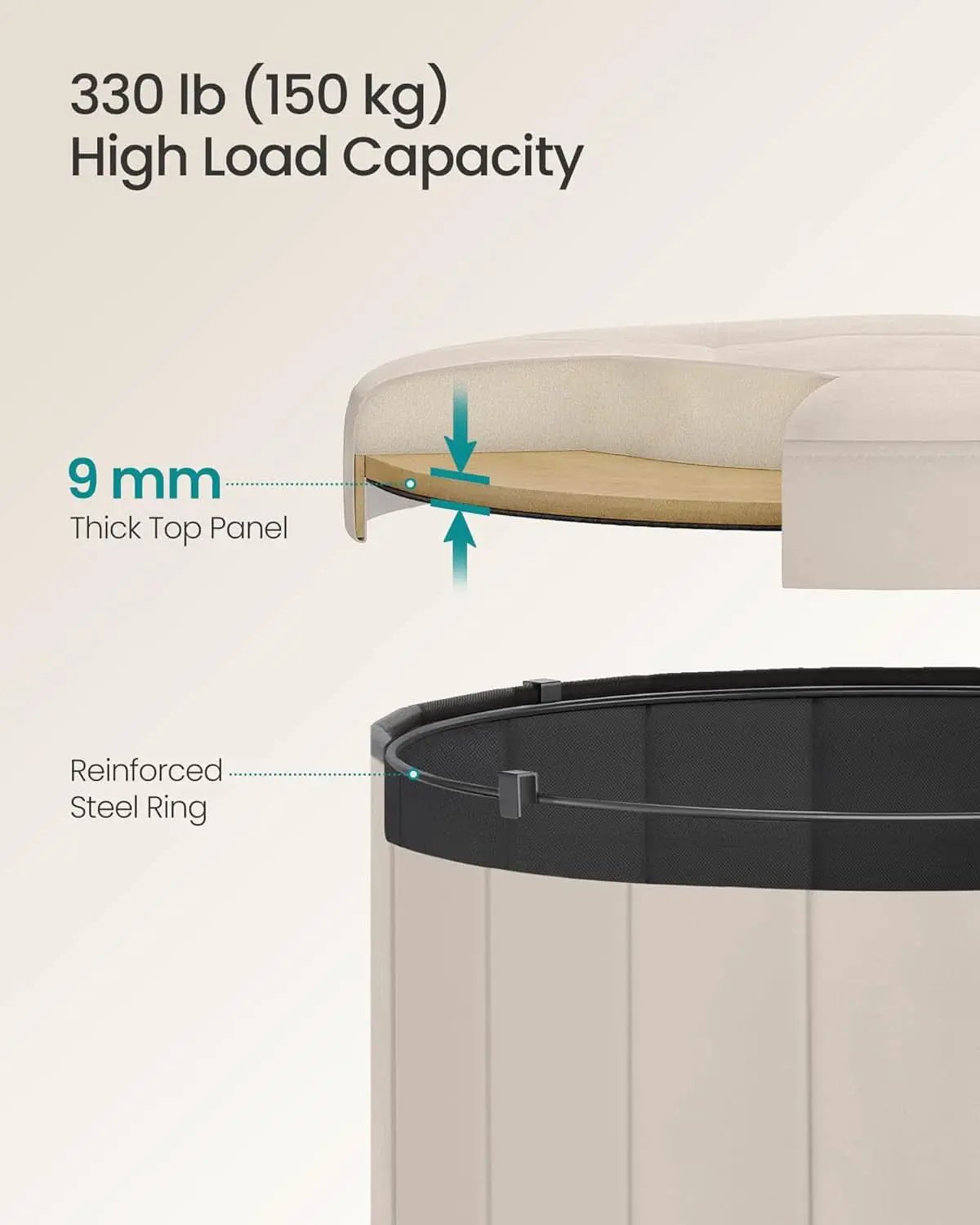 Round Folding Storage Ottoman Cappuccino Beige Velvet from PriceLows™