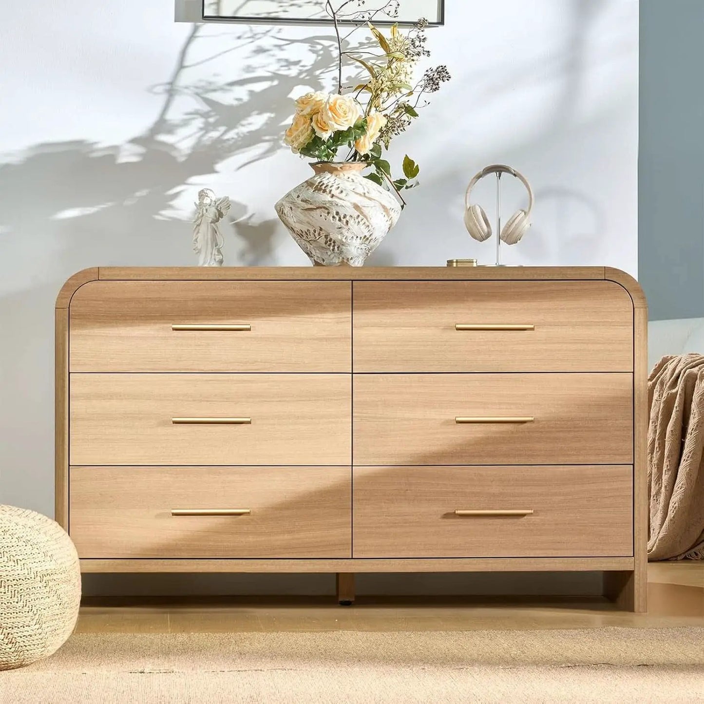 Curved Dresser 54Inch Oak Finish Contemporary Storage from PriceLows™