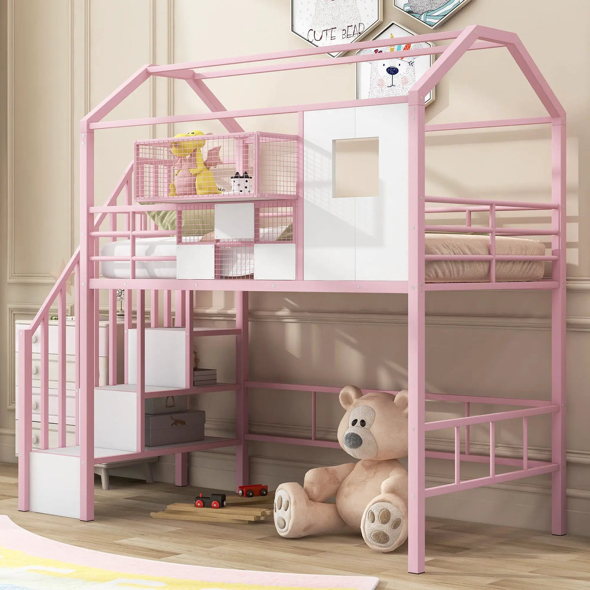 Metal Loft Bed | Roof Design | Storage Box | Integrated Ladder