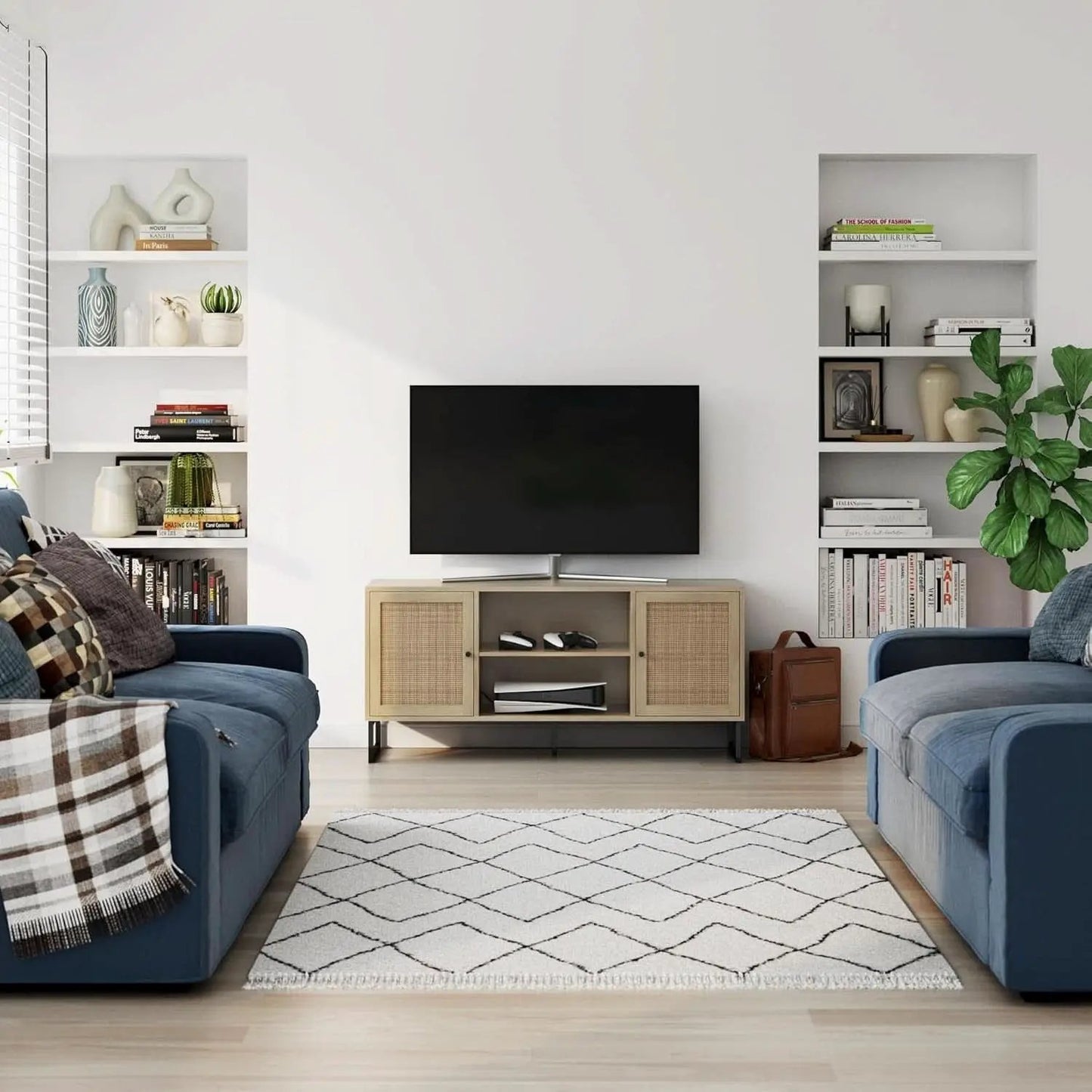 Mina Modern TV Stand With Storage Doors Oak Finish from PriceLows™