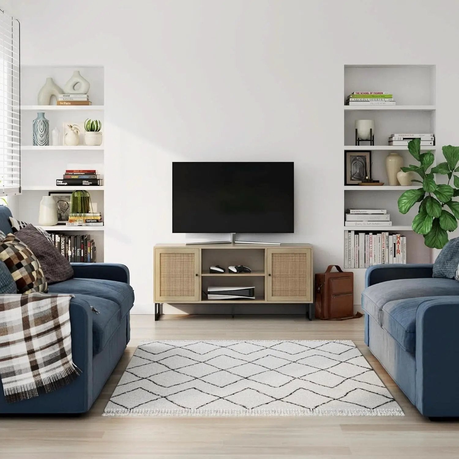 Mina Modern TV Stand With Storage Doors Oak Finish from PriceLows™