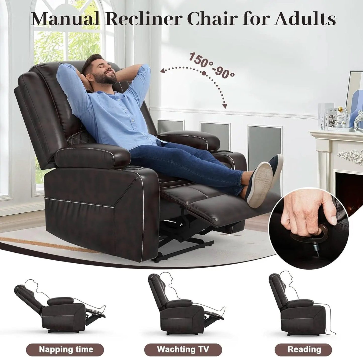 Three Seater Recliner Sofa Set Oversize Chair Removable Console Living Room Furniture For Comfort from PriceLows™