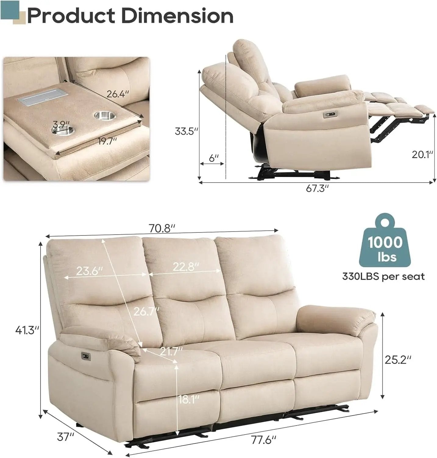 Beige Power Reclining Sofa For Living Room Comfort from PriceLows™