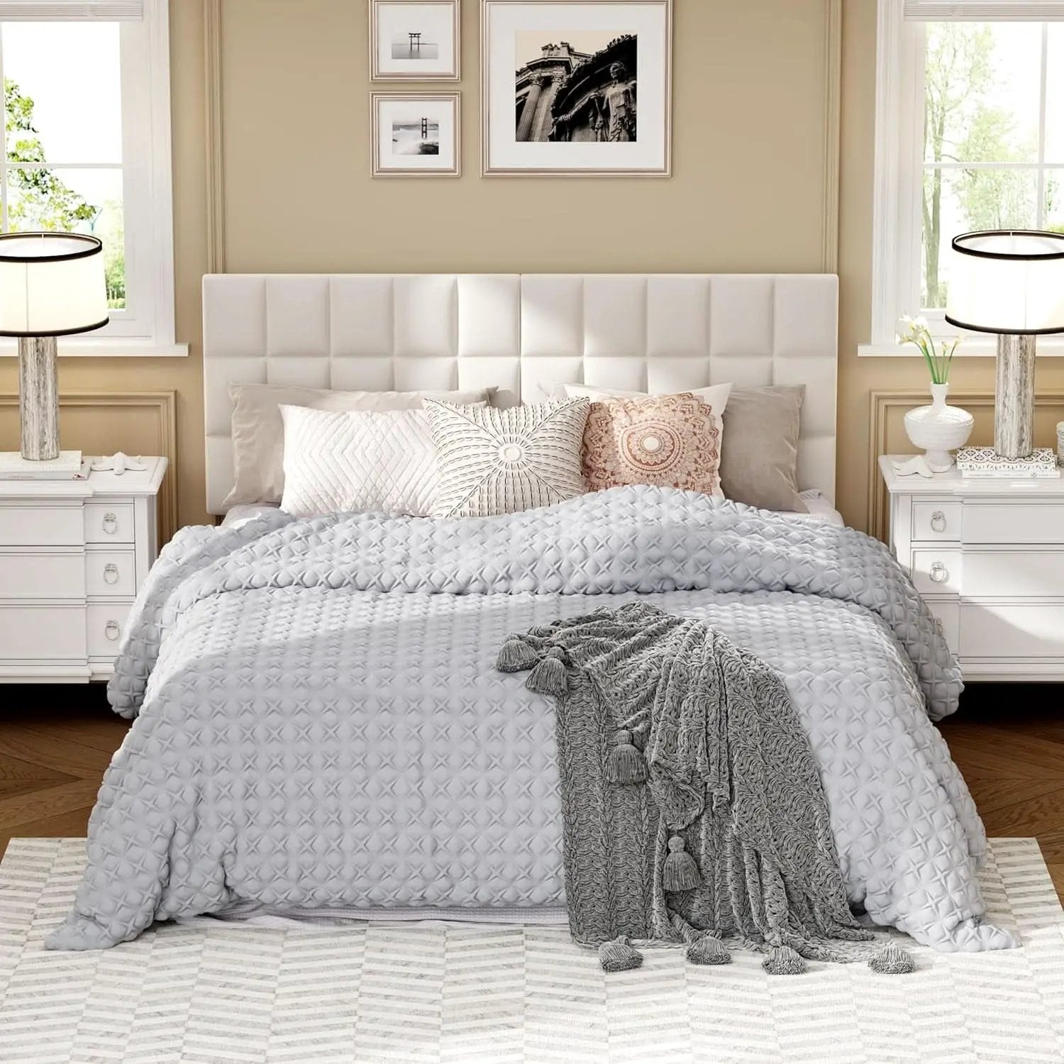 Velvet Tufted King Size Headboard with Adjustable Height from PriceLows™