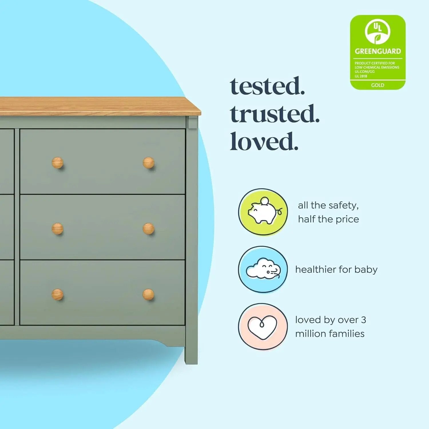 Shea Six Drawer Dresser Light Sage And Honey For Nursery from PriceLows™