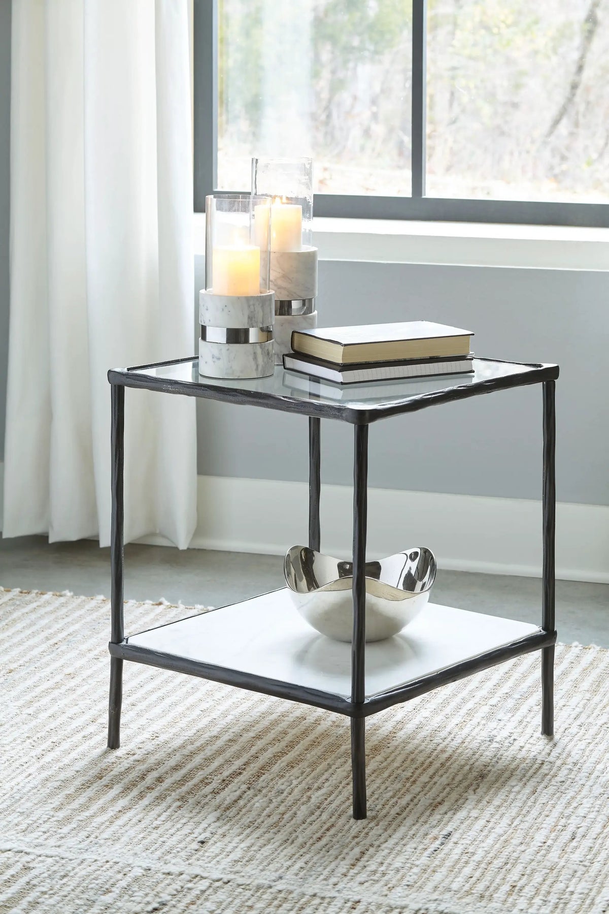 Ryandale Accent Table | Glass Tabletop | Classic Design | Textural Base