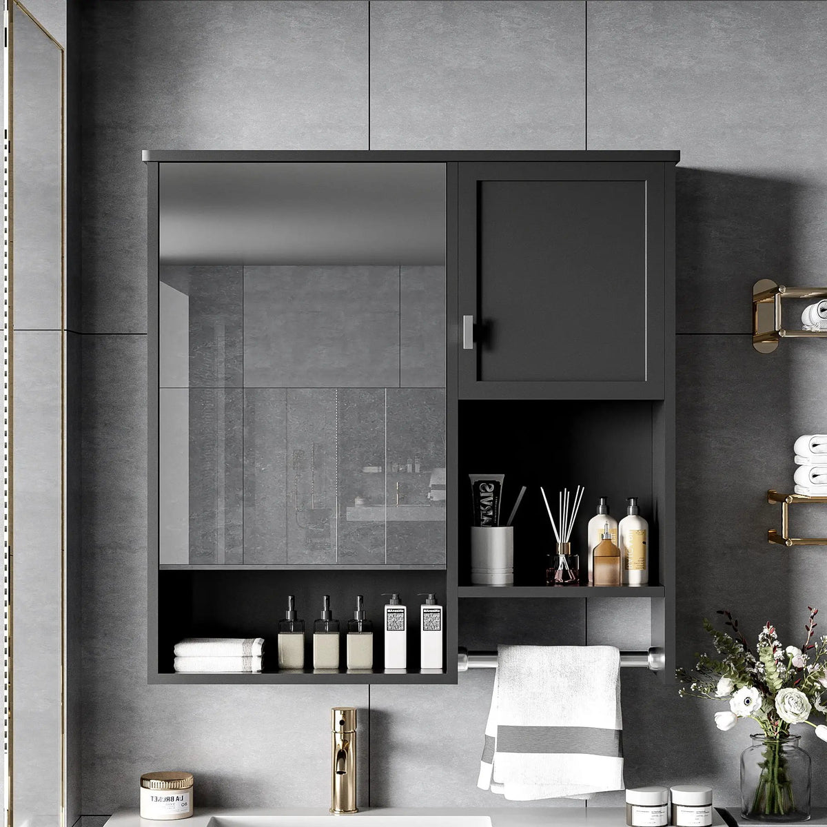 Wall Mounted Medicine Cabinet | Bathroom Mirror | Adjustable Shelf | 29.52 Inch Width