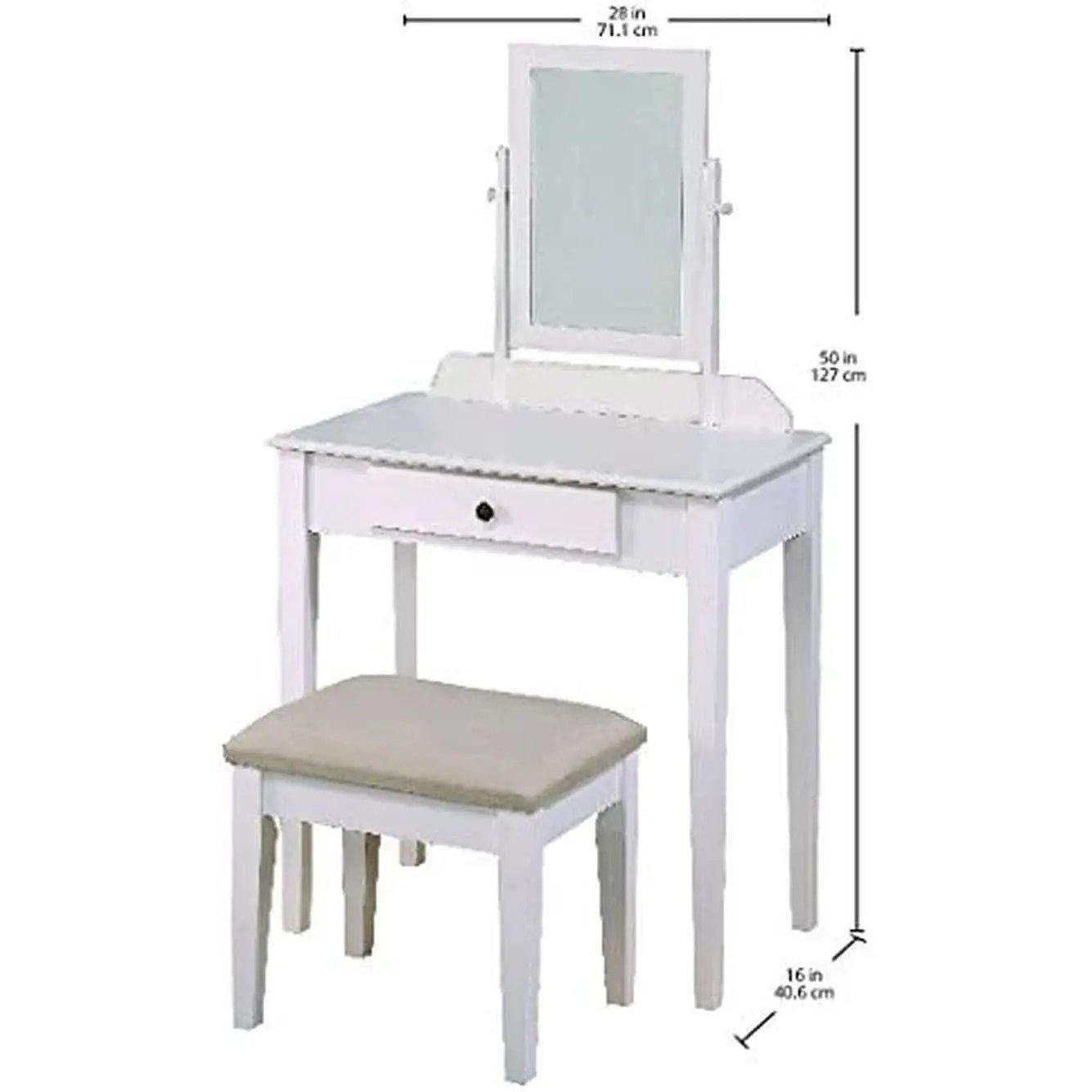 White Transitional Vanity Table and Stool Set for Bedroom from PriceLows™