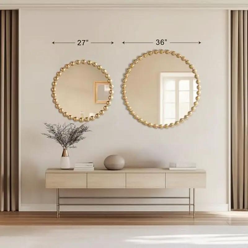 Round Wall Mirror With Gold Metal Frame 27 Inch Entryway from PriceLows™