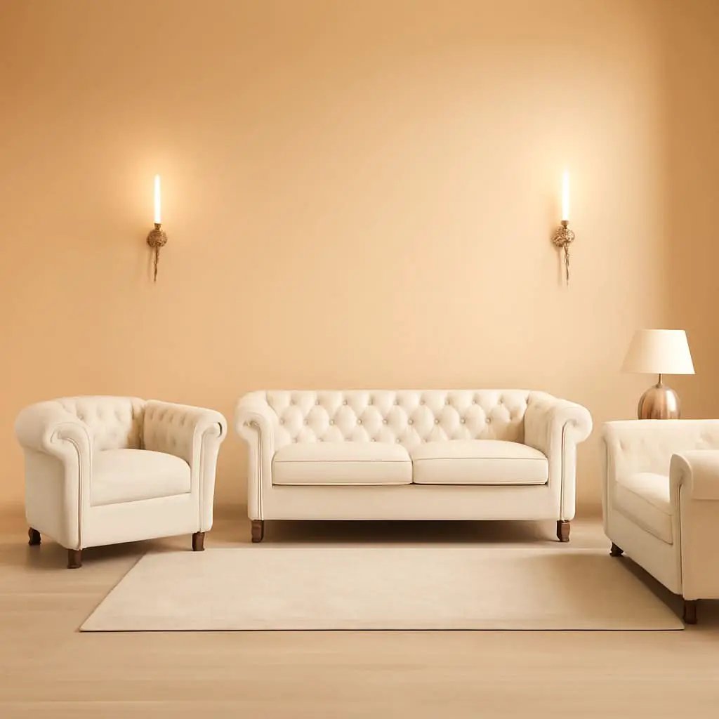 Three Piece Velvet Chesterfield Living Room Sofa Set Beige With Club Chair And Loveseat from PriceLows™