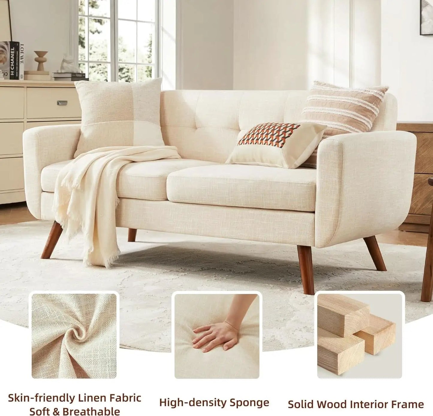 Modern Compact Beige Loveseat For Small Living Rooms from PriceLows™
