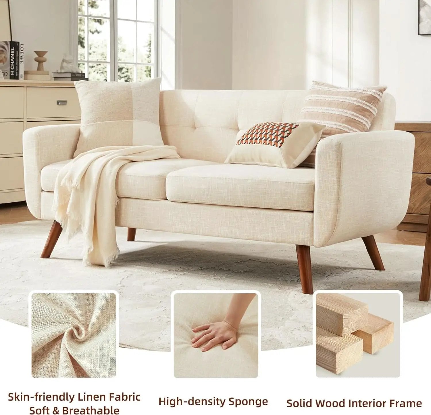 Modern Compact Beige Loveseat For Small Living Rooms from PriceLows™
