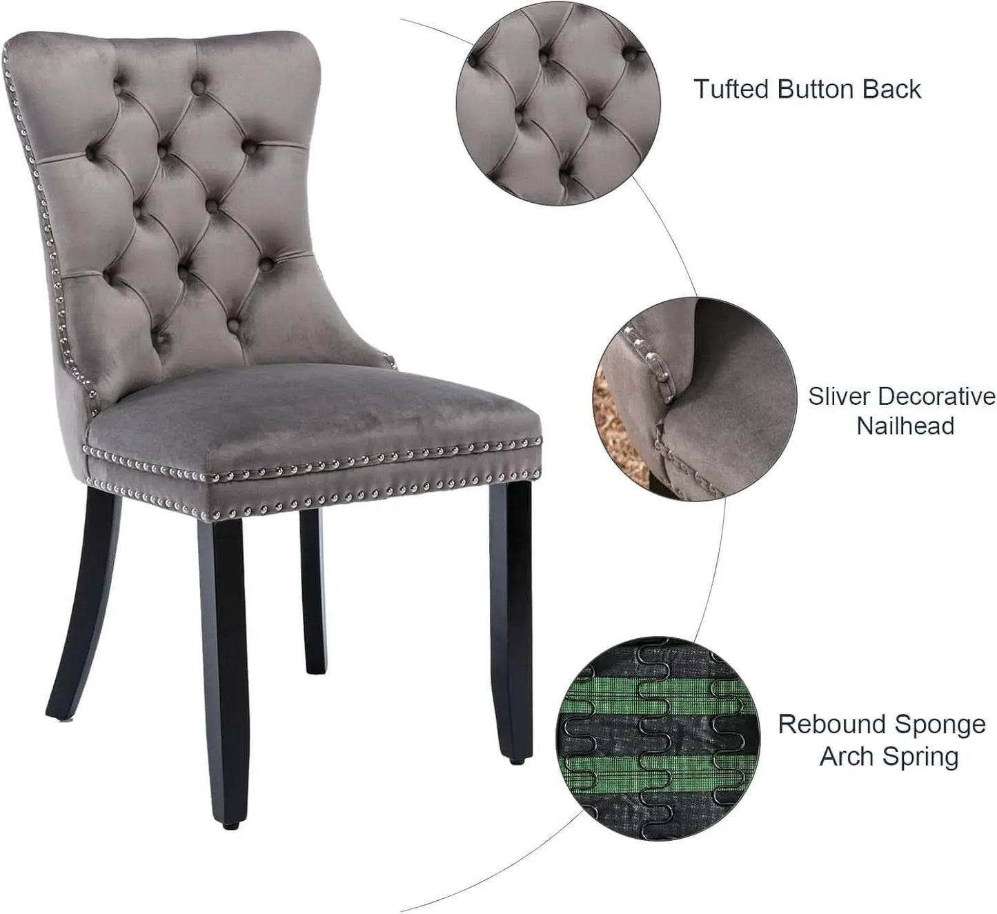 Grey Velvet Tufted Dining Chairs 4 Pack With Nailhead Trim from PriceLows™