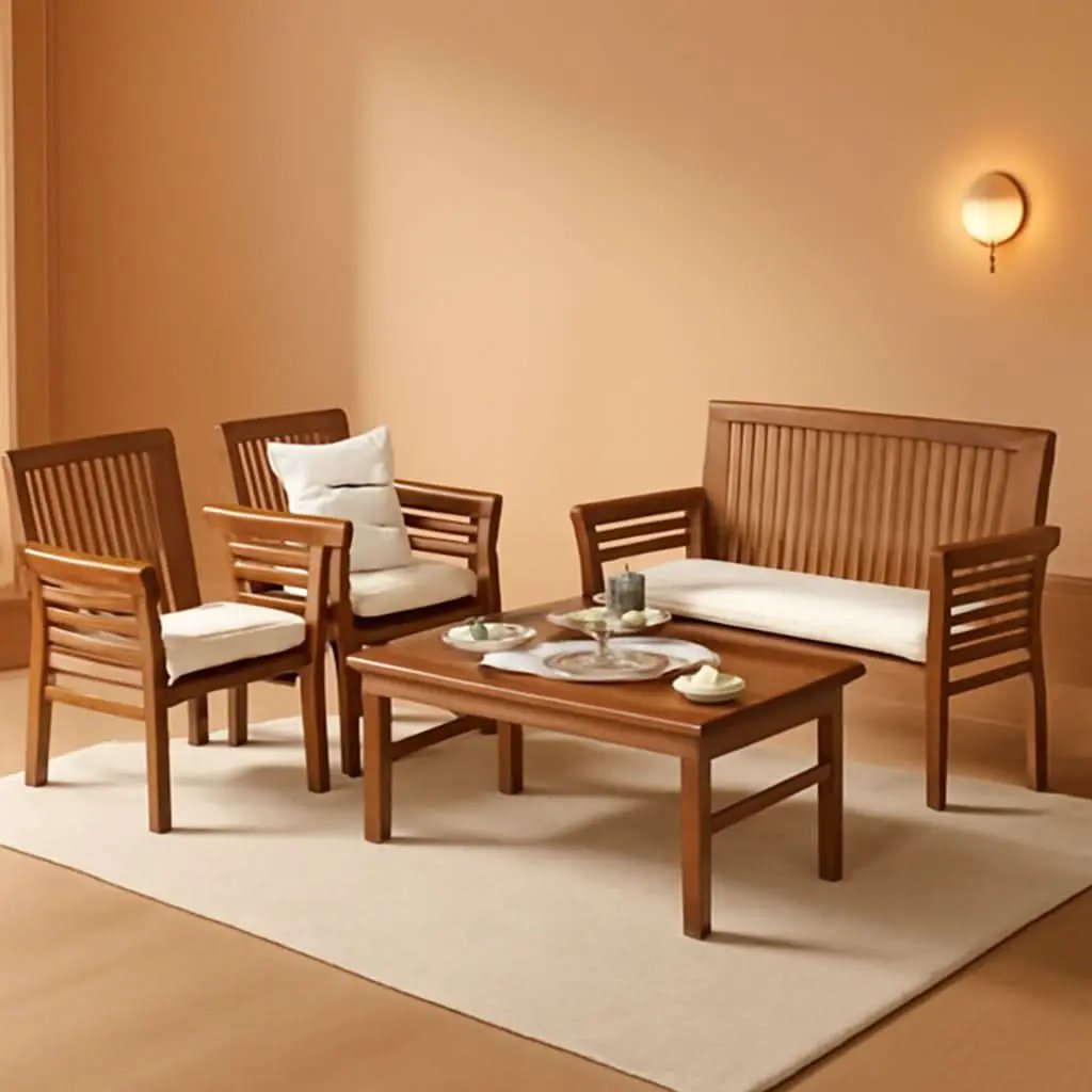 Outdoor Acacia Wood 4 Piece Sofa Set With Water Resistant Cushions Coffee Table from PriceLows™
