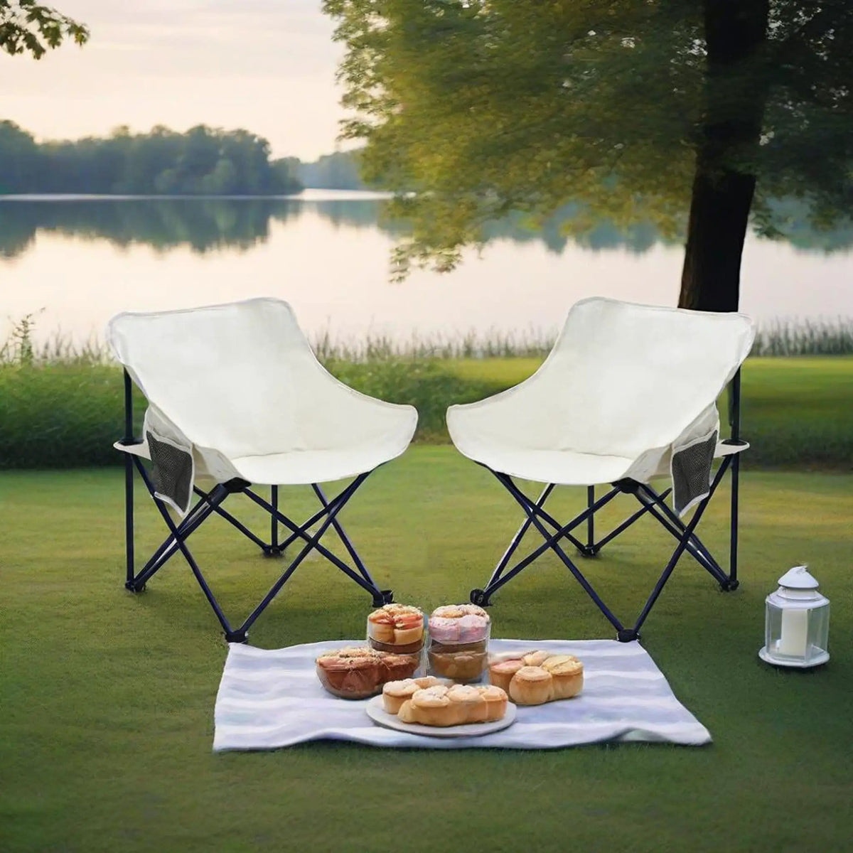 Portable Folding Camping Chairs With Carry Bag (Set of 2) | 16.5 x 20.1 x 25.6 in | Steel | Dining Room