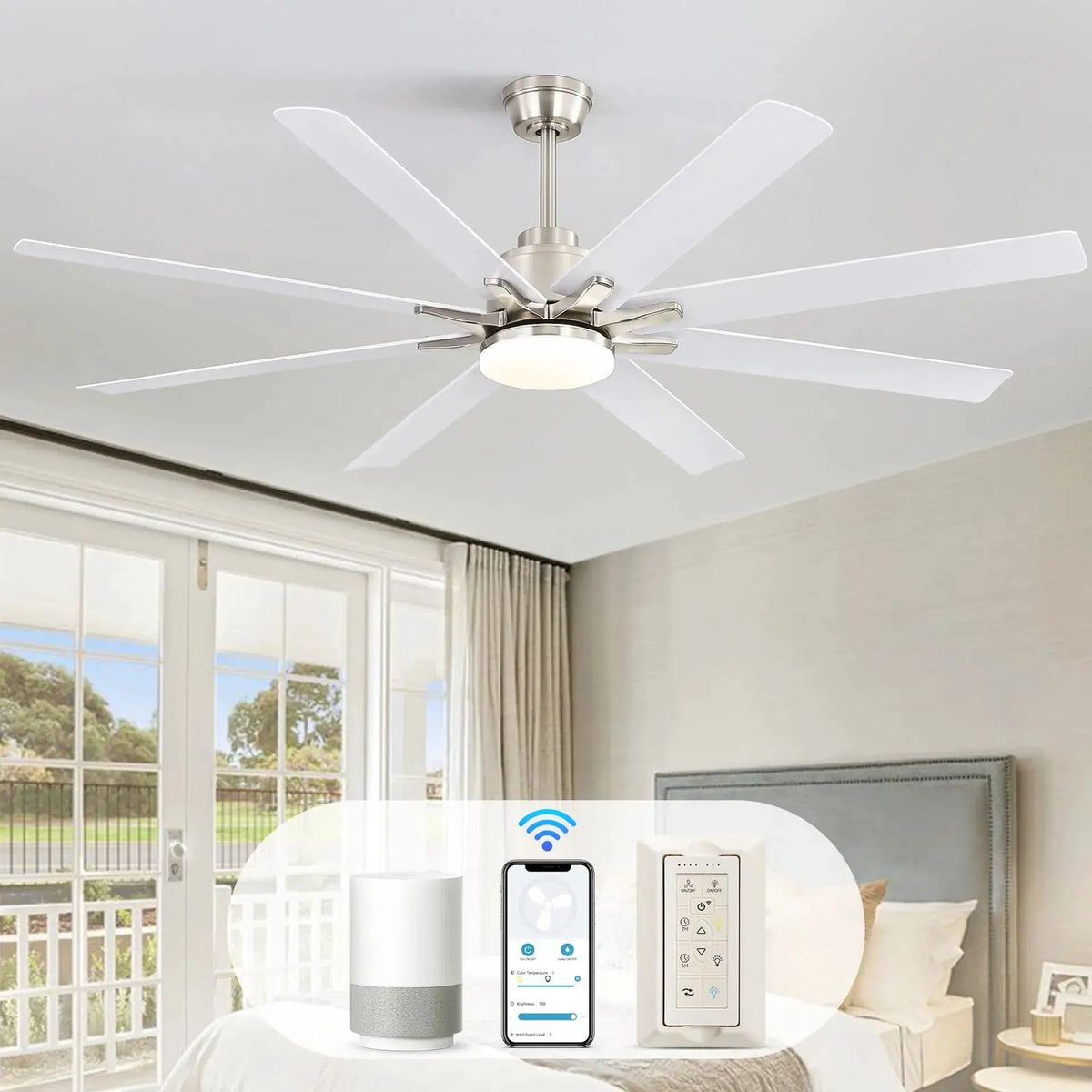 Ceiling Fan | 66 Inch | 8 Blade | Dimmable LED Light